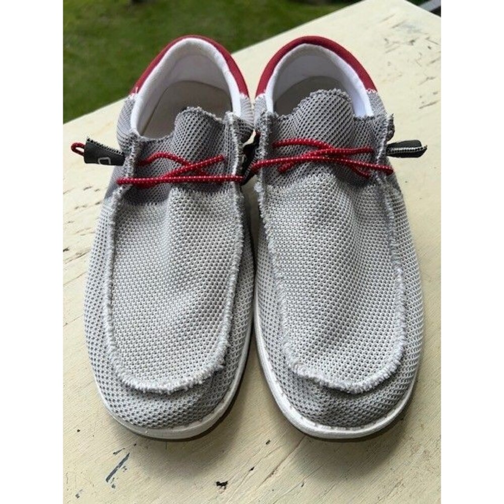 Hey Dude Wally Sox Mens Size 10 Gray Red Knit Slip On Loafers - Picture 3 of 11